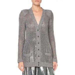 Marc Jacobs Runway 2018 Womens S Gunmetal Metallic Fishnet Boyfriend Cardigan